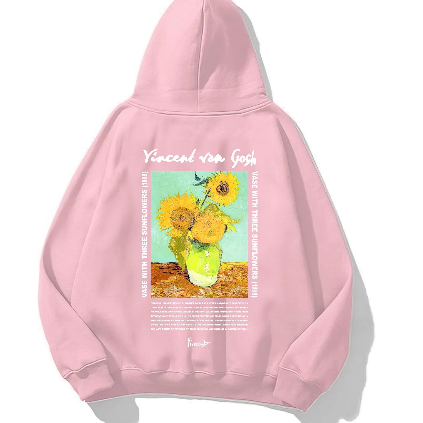 Kapüşonlu İçi Polar Vincent Van Gogh Baskılı Pembe Unisex Hoodie Sweatshirt