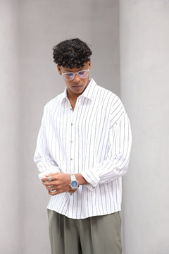 Çizgili Naturel Renk Oversize Erkek Gömlek