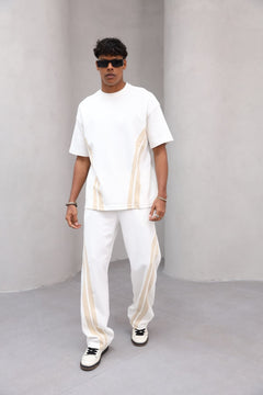 Rahat Kesim Şerit Detaylı Minimal Çizgili Oversize Erkek Günlük Takım