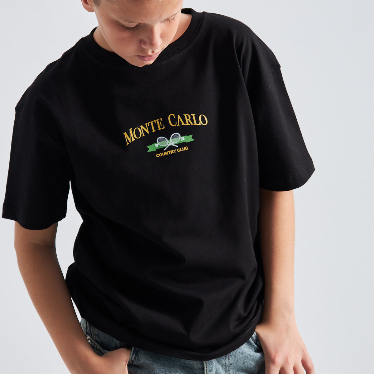 Monte Carlo Country Club Baskılı %100 Pamuk Erkek Oversize Çocuk Tişört