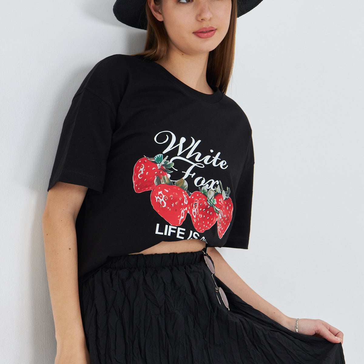 White Fox Life Is Sweat Baskılı Bisiklet Yaka T-shirt Kadın
