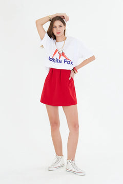 White Fox  Kadın Biber Baskılı Bisiklet Yaka T-shirt