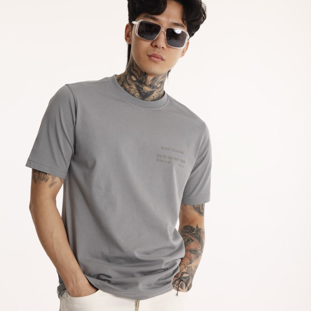 Bisiklet Yaka Erkek Work Hard Baskılı Pamuk T-shirt