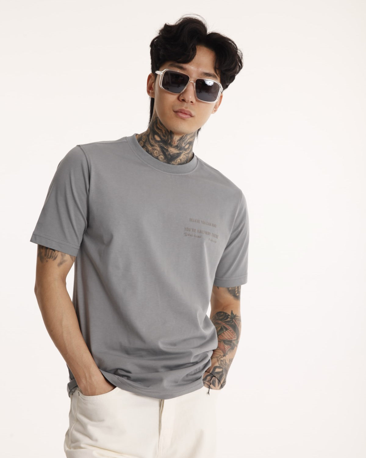 Bisiklet Yaka Erkek Work Hard Baskılı Pamuk T-shirt