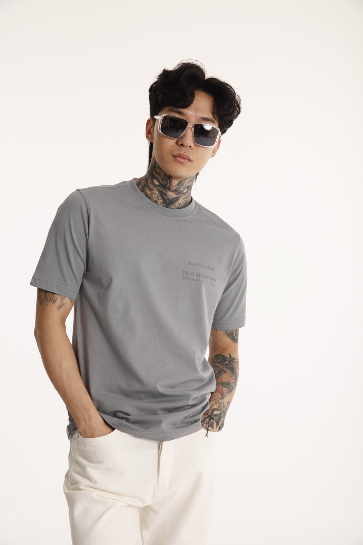 Bisiklet Yaka Erkek Work Hard Baskılı Pamuk T-shirt