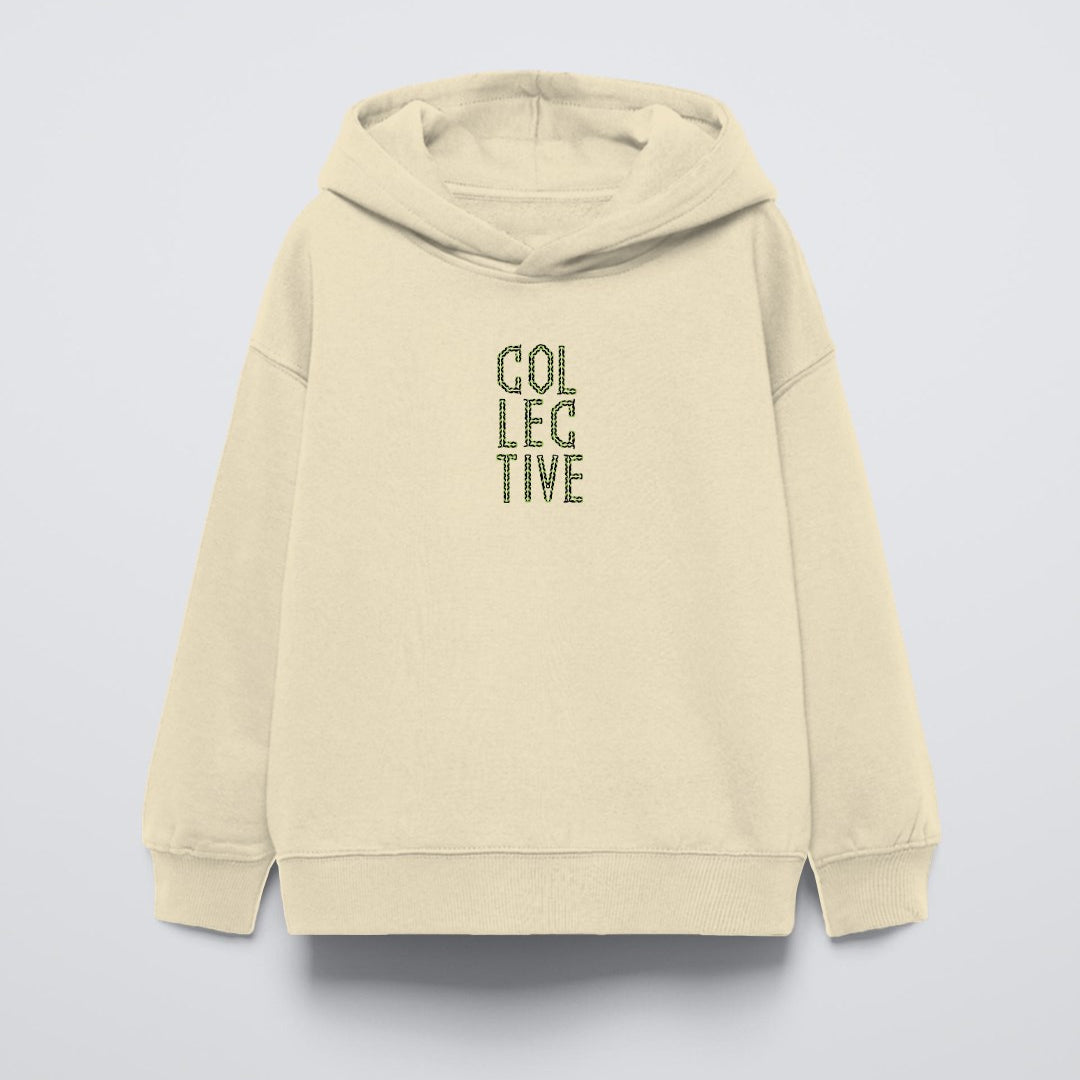 Bej Kapüşonlu Collective Yazılı Arka Fly Kn It Yazılı Oversize Çocuk Sweatshirt