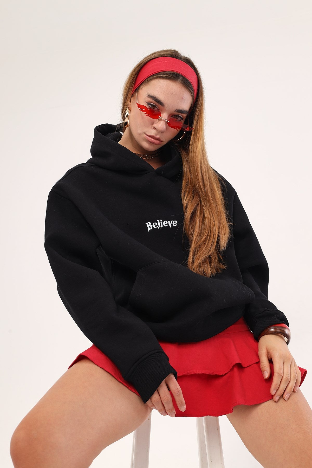 Kapüşonlu İçi Polar Believe İn Karma Baskılı Siyah Unisex Hoodie Sweatshirt