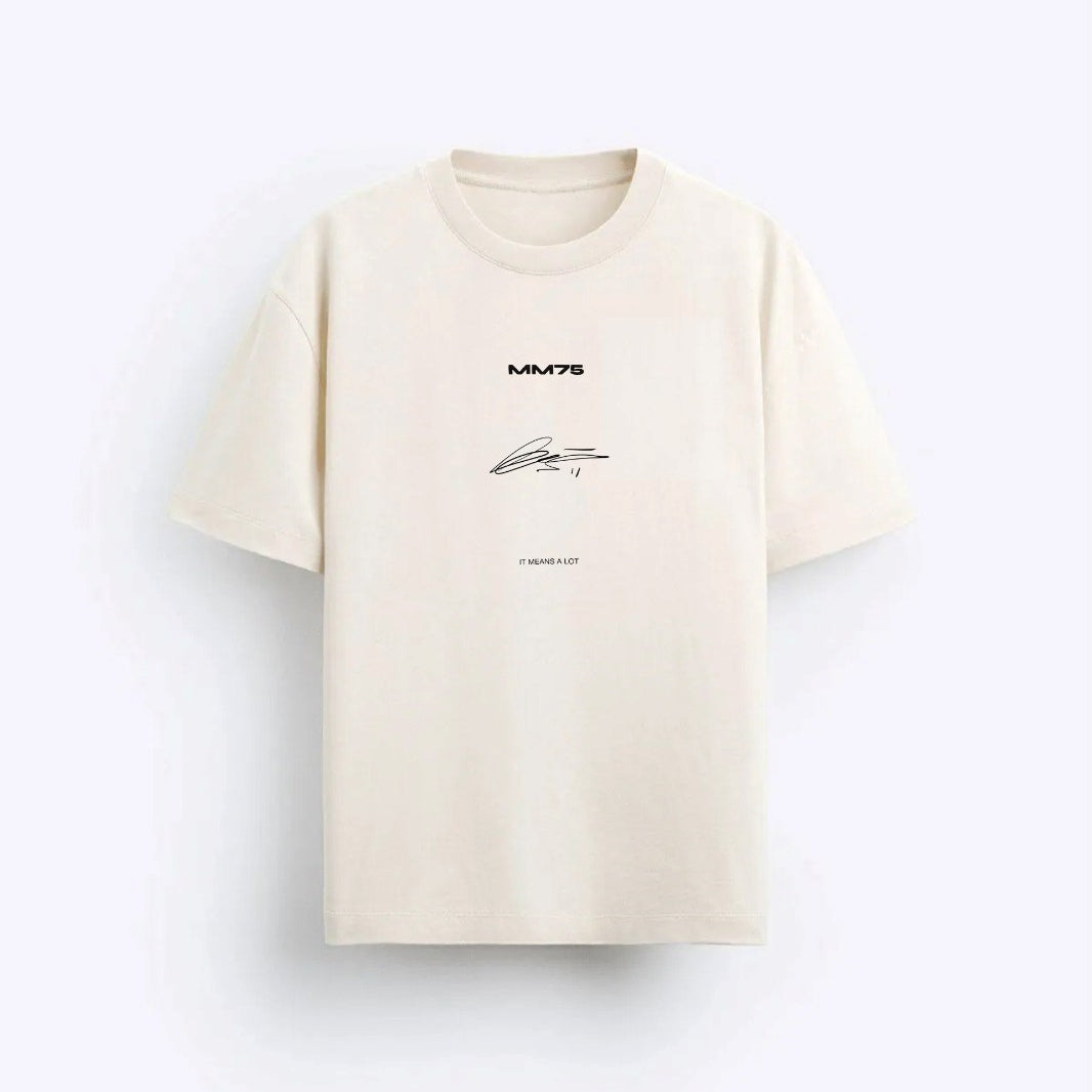 İmza Baskılı Oversize Bej Erkek T-shirt