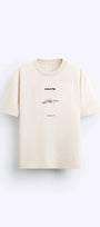 İmza Baskılı Oversize Bej Erkek T-shirt