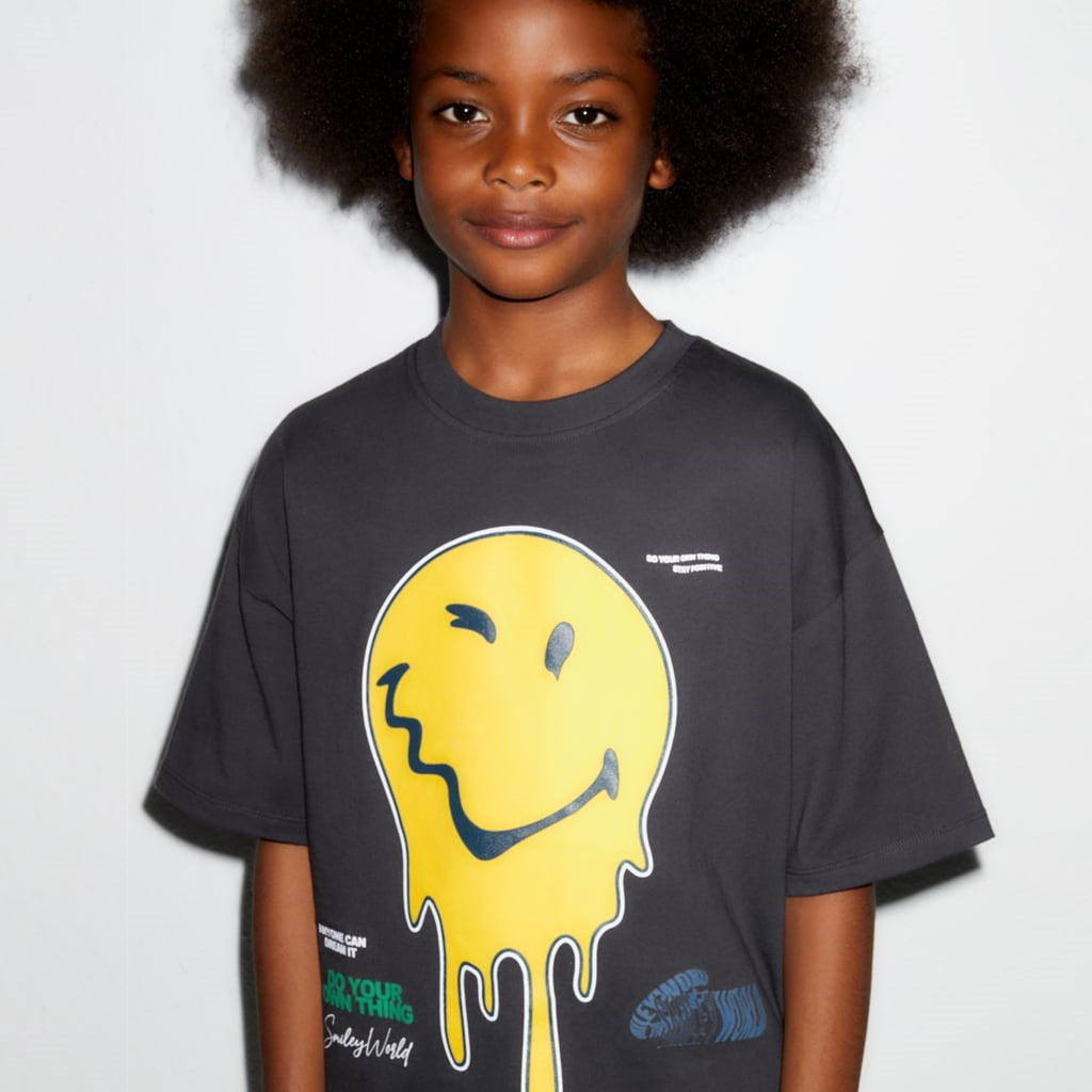 Stay Positive Yazılı Gülen Yüz Tasarım Baskılı Gri Çocuk T-Shirt