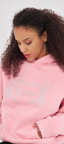 Amor Yazılı Taş Baskılı Kapüşonlu İçi Polar Oversize Pembe Sweatshirt