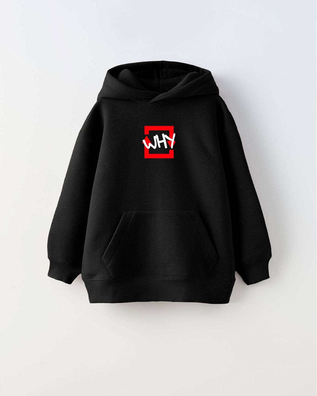 Kapüşonlu İçi Polar Why Baskılı Siyah Unisex Çocuk Hoodie Sweatshirt