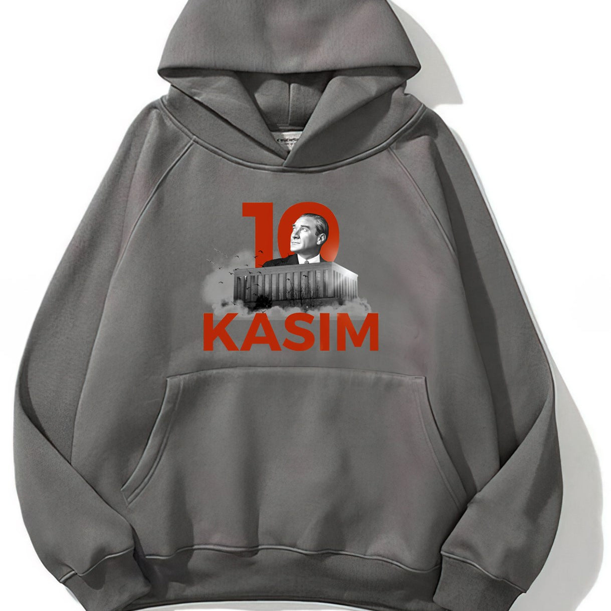 Kapüşonlu İçi Polar Kemal Atatürk 10 Kasım Baskılı Füme Unisex Hoodie Sweatshirt