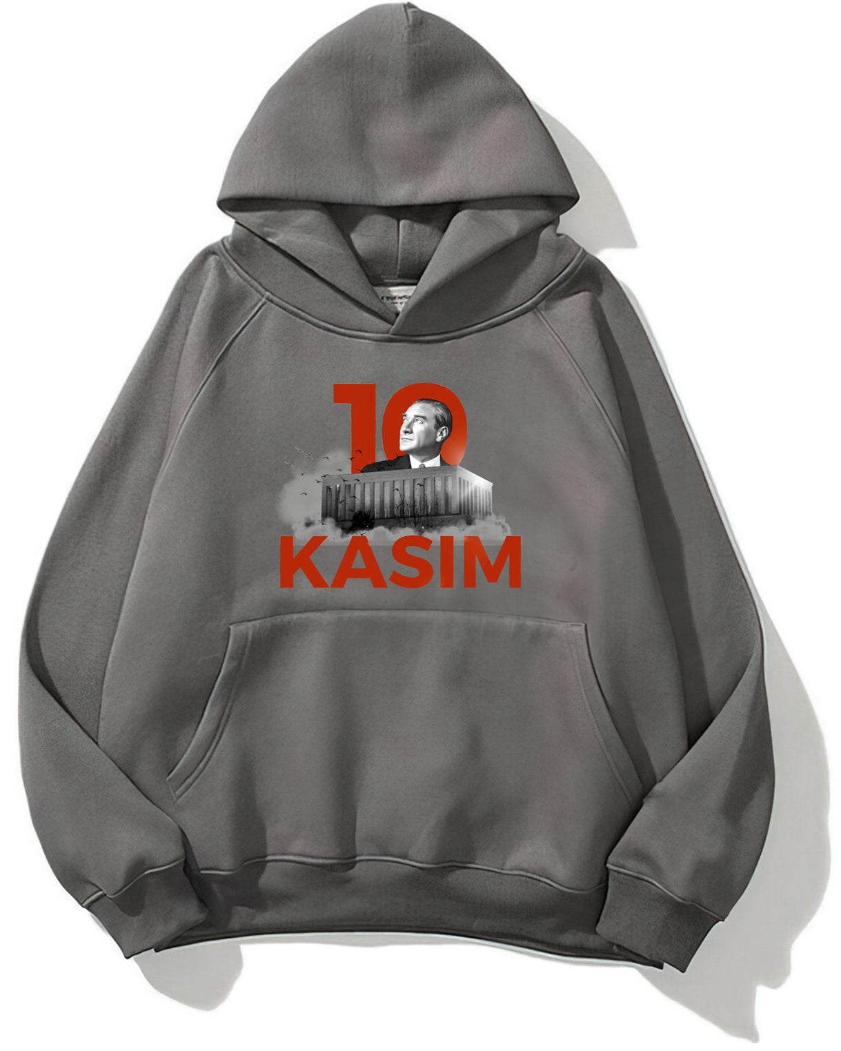 Kapüşonlu İçi Polar Kemal Atatürk 10 Kasım Baskılı Füme Unisex Hoodie Sweatshirt