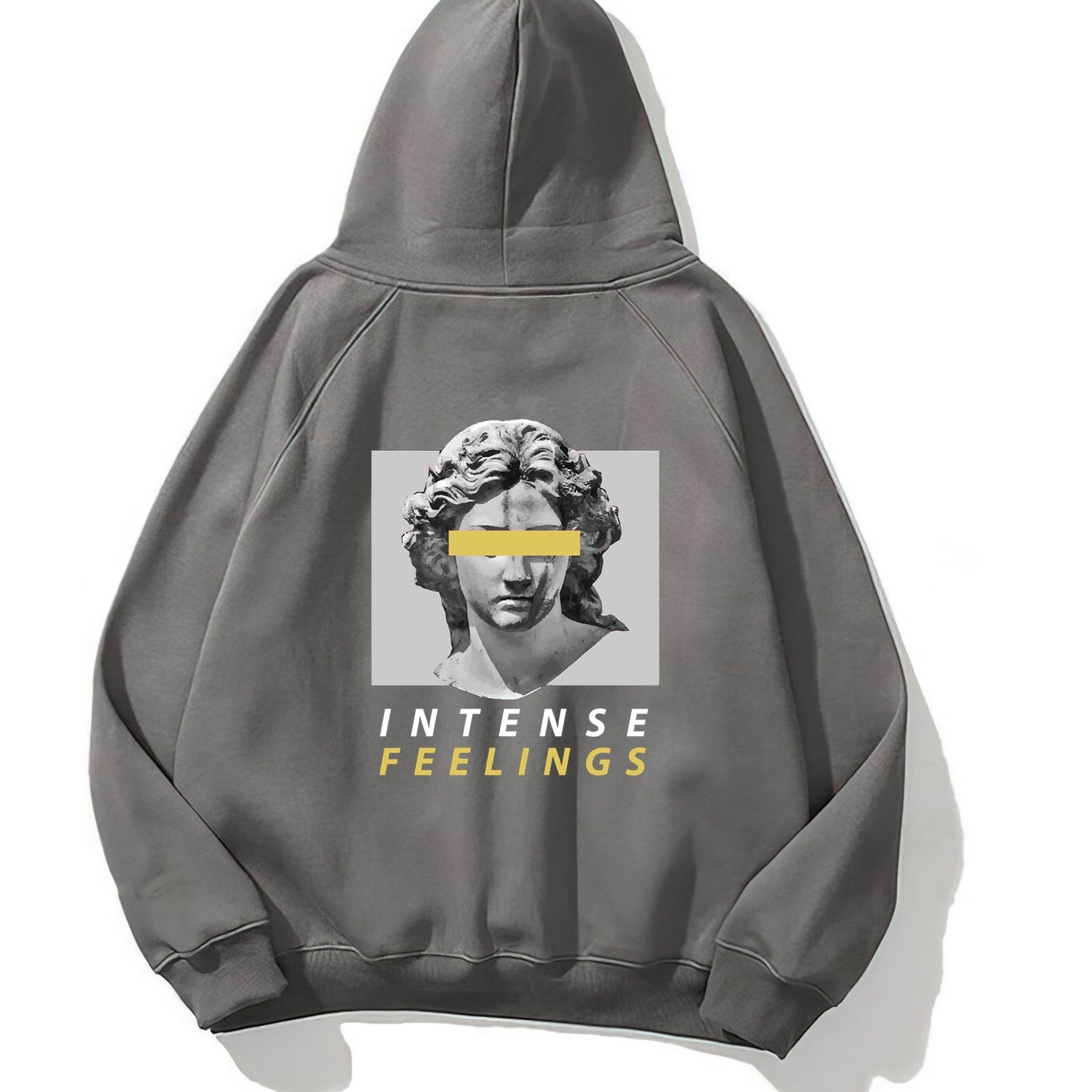 Kapüşonlu İçi Polar Intense Feelings Yazılı Heykel Baskılı Füme Unisex Hoodie Sweatshirt