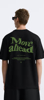 Bisiklet Yaka Move Ahead Yazılı Kordinat Baskılı Oversize Siyah Erkek T-shirt
