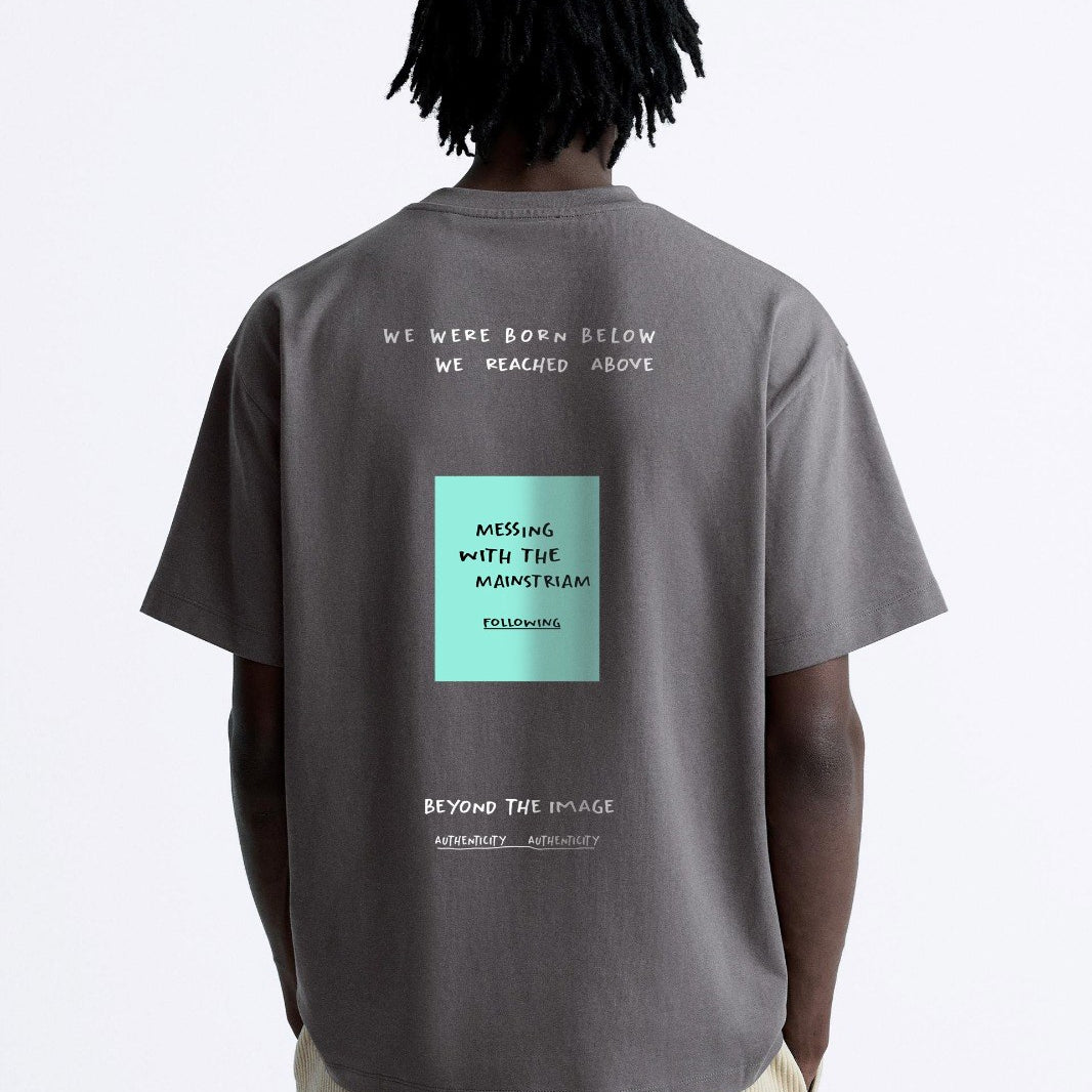 Bisiklet Yaka Unknown Desire Baskılı Oversize Füme Erkek T-shirt