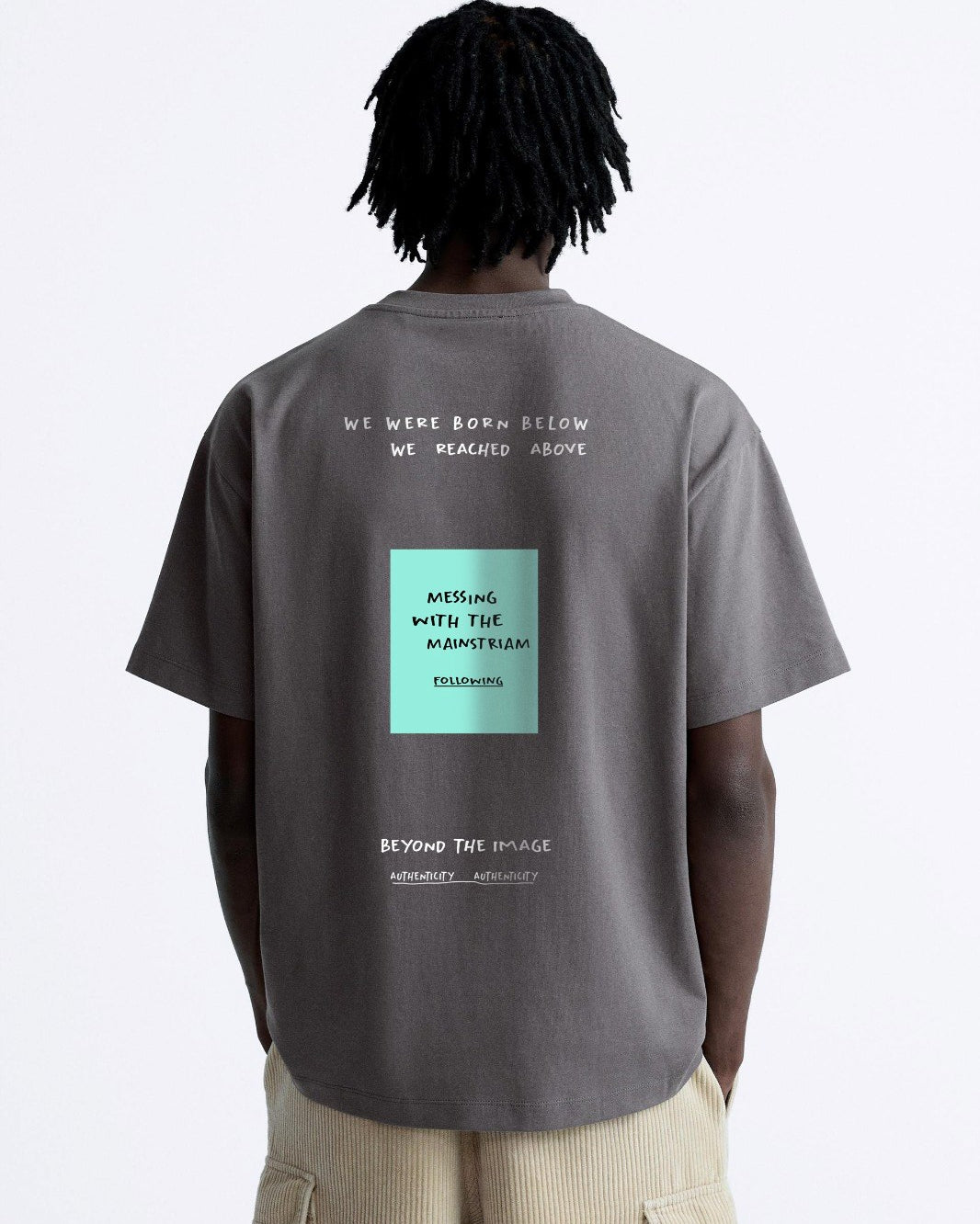 Bisiklet Yaka Unknown Desire Baskılı Oversize Füme Erkek T-shirt