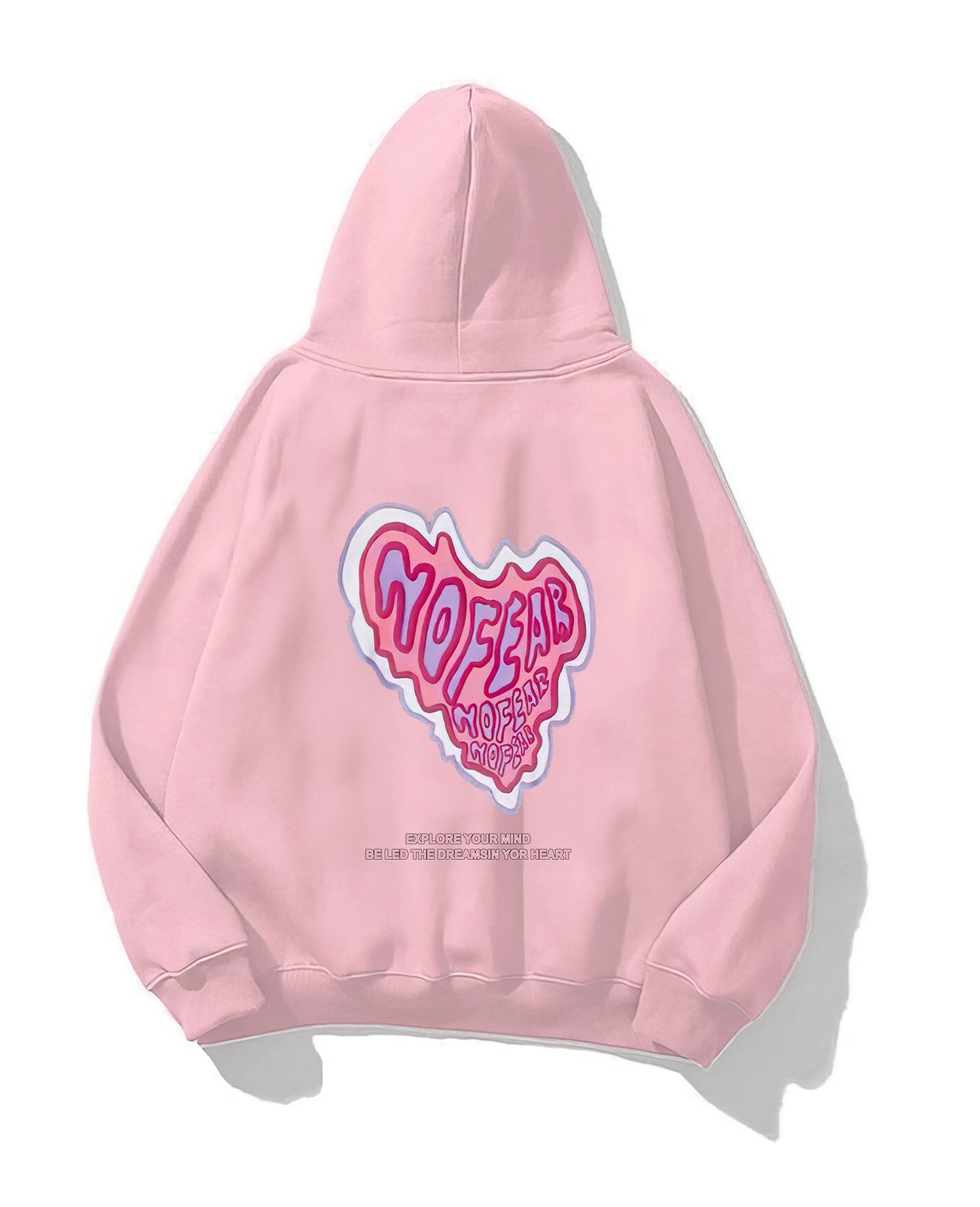 Kapüşonlu İçi Polar No Fear Baskılı Pembe Unisex Oversize Hoodie Sweatshirt