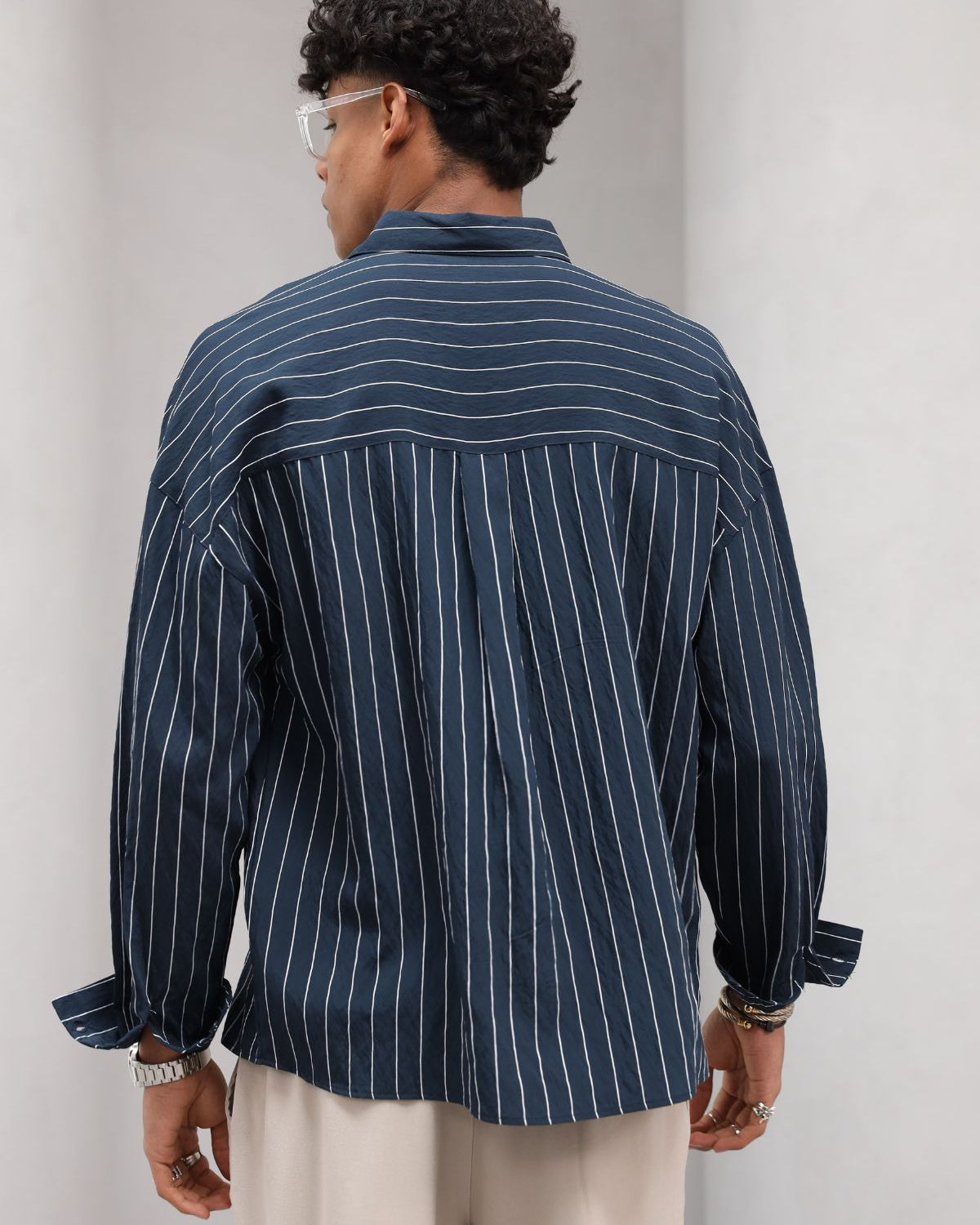 Çizgili Naturel Renk Oversize Erkek Gömlek