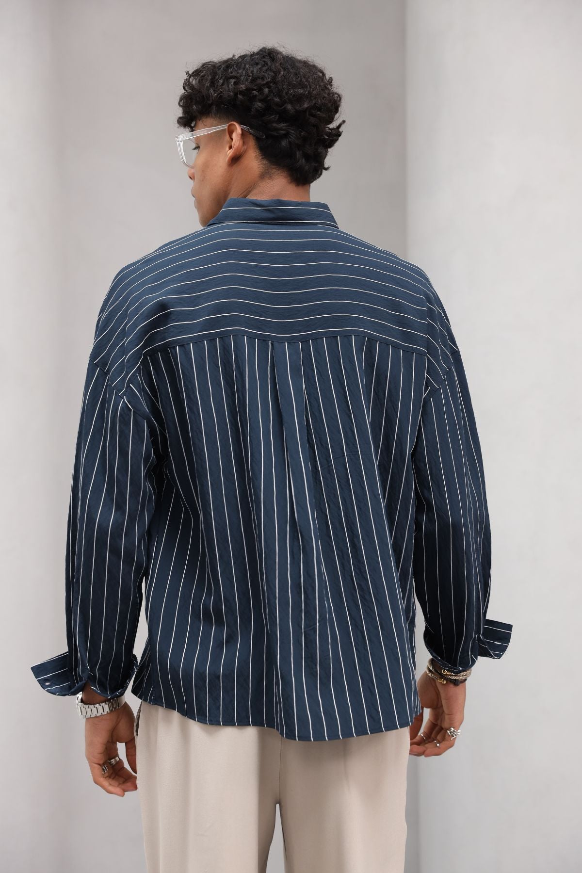 Çizgili Naturel Renk Oversize Erkek Gömlek