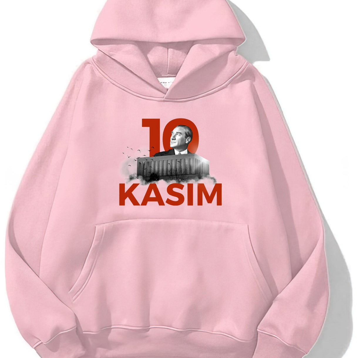 Kapüşonlu İçi Polar Kemal Atatürk 10 Kasım Baskılı Pembe Unisex Hoodie Sweatshirt