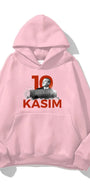Kapüşonlu İçi Polar Kemal Atatürk 10 Kasım Baskılı Pembe Unisex Hoodie Sweatshirt