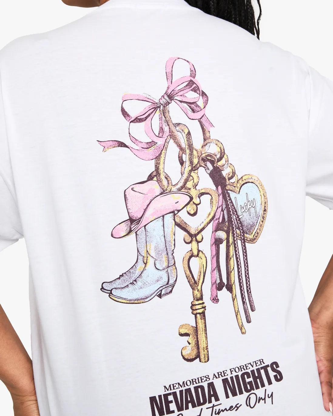 Büyük Beden Kadın Tişört %100 Pamuk Nevada Nights Baskılı Beyaz Oversize Yazlık