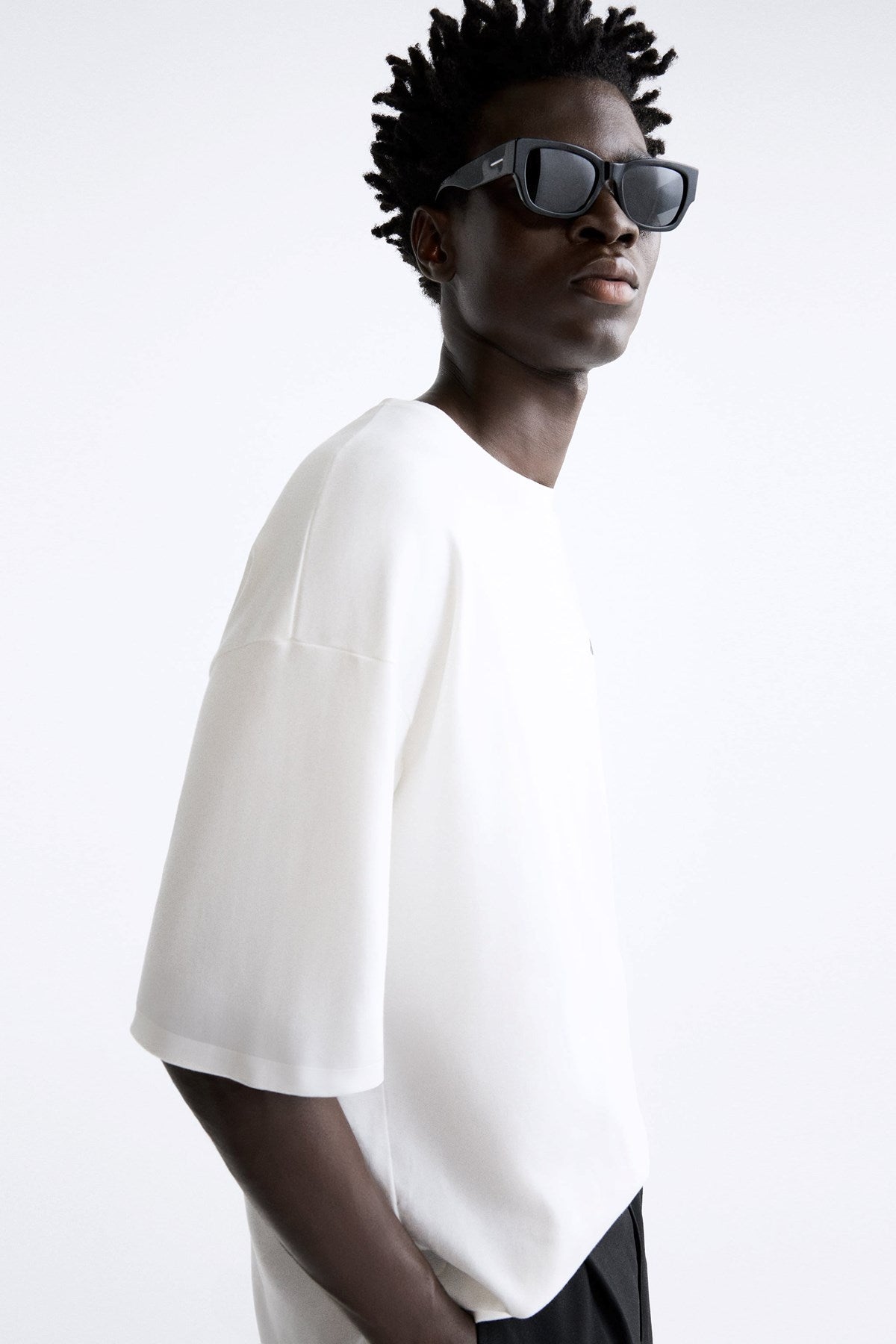 Bisiklet Yaka Bay Light Son Light Baskılı Beyaz Oversize Erkek T-shirt