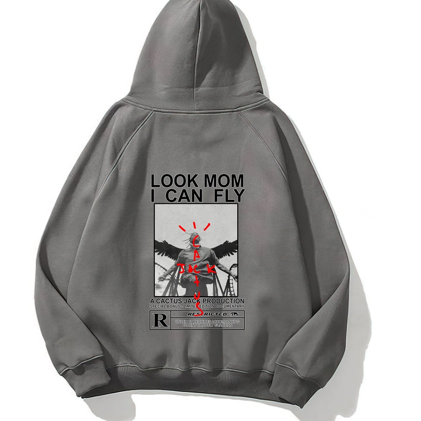 Kapüşonlu İçi Polar Look Mom I Can Fly Baskılı Unisex Füme Oversize Hoodie Sweatshirt