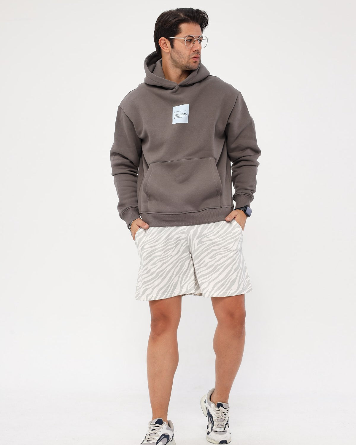 Kapüşonlu İçi Polar Syzygy Yazı Baskılı Füme Oversize Hoodie Sweatshirt