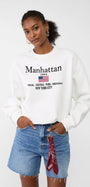 Bisiklet Yaka İçi Polar Manhattan 1984 Yazı Baskılı Beyaz Oversize Sweatshirt