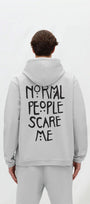 Kapüşonlu İçi Polar Normal People Scare Me Baskılı Beyaz Unisex Hoodie Sweatshirt