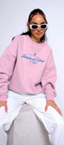 Pembe Bisiklet Yaka İçi Polar Jardin Du Village Yazı Baskılı Oversize Sweatshirt