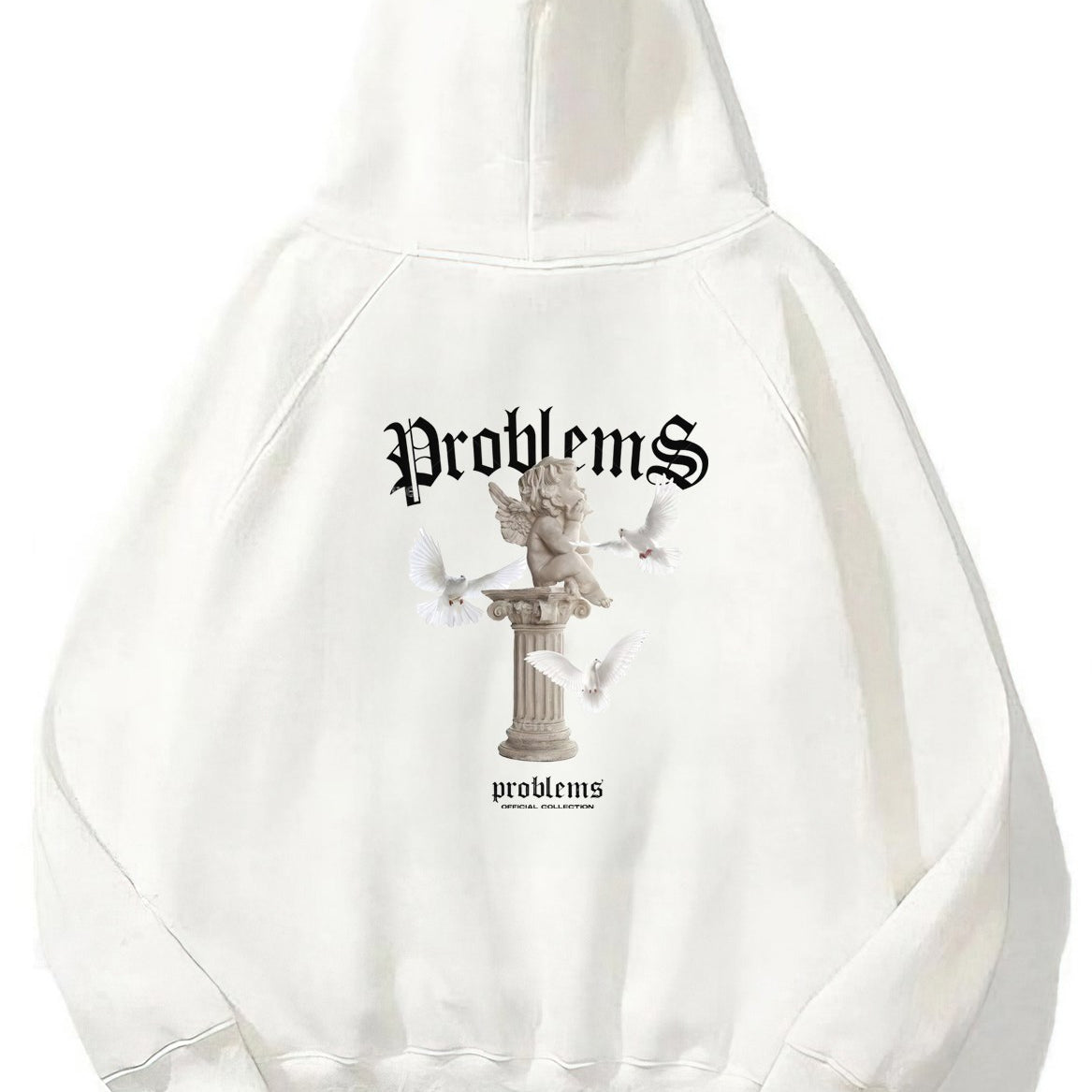 Kapüşonlu İçi Polar Problems Yazılı Heykel Baskılı Beyaz Unisex Hoodie Sweatshirt