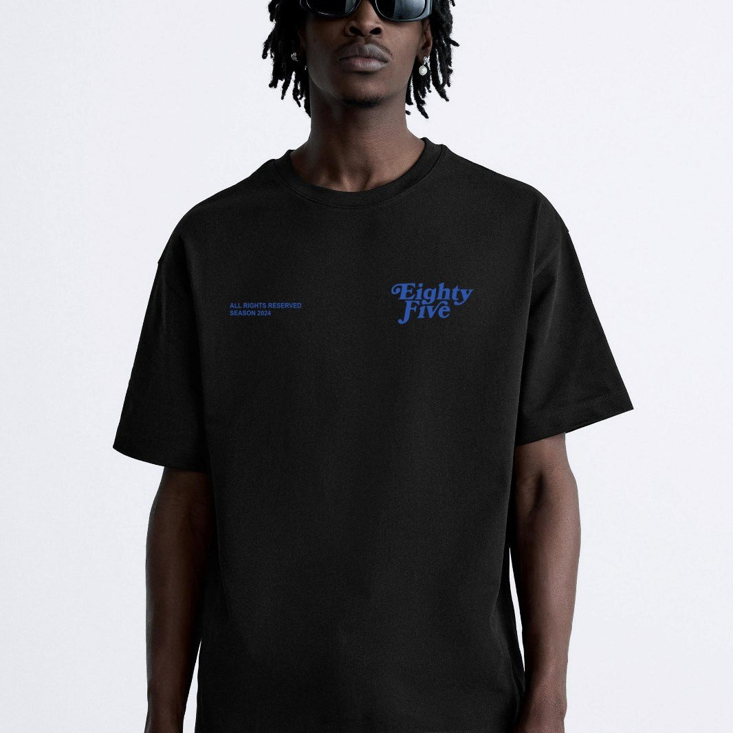 Bisiklet Yaka Eighty Five Yazılı Oversize Siyah Erkek T-shirt