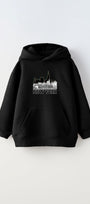 Kapüşonlu İçi Polar New York Yazı Baskılı Siyah Unisex Çocuk Hoodie Sweatshirt