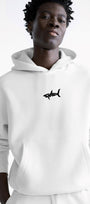 Kapüşonlu İçi Polar Shark Baskılı Beyaz Oversize Hoodie Sweatshirt