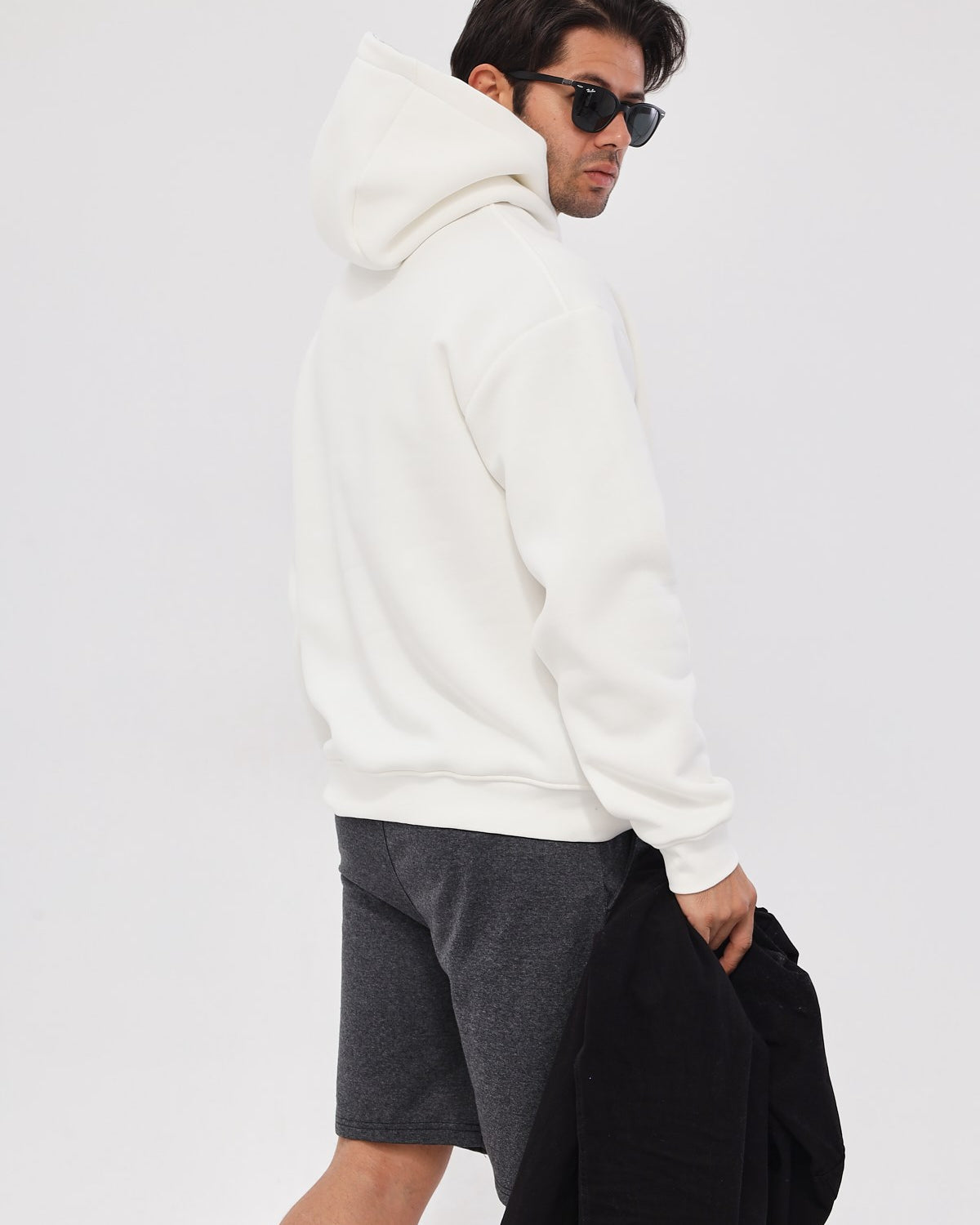 Kapüşonlu İçi Polar MM75 Baskılı Beyaz Oversize Hoodie Sweatshirt