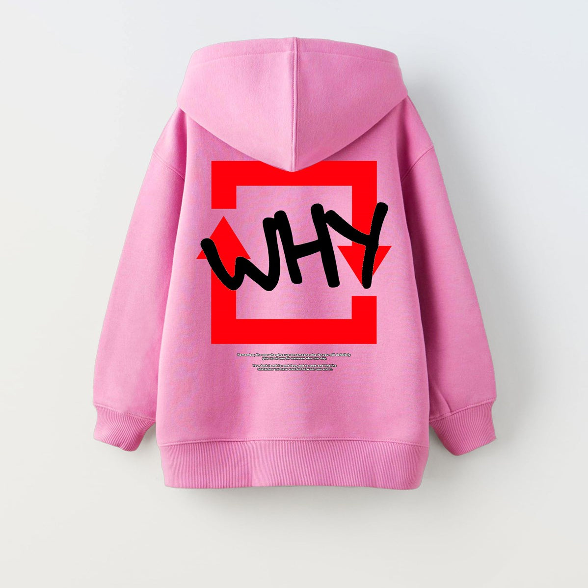 Kapüşonlu İçi Polar Why Baskılı Pembe Unisex Çocuk Hoodie Sweatshirt