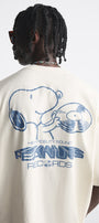 Bisiklet Yaka Peanuts Records Baskılı Oversize Beyaz Erkek T-shirt