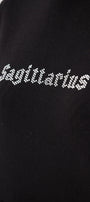 Kapüşonlu İçi Polar Sagittarius Yazılı Taş Baskılı Siyah Oversize Hoodie Sweatshirt