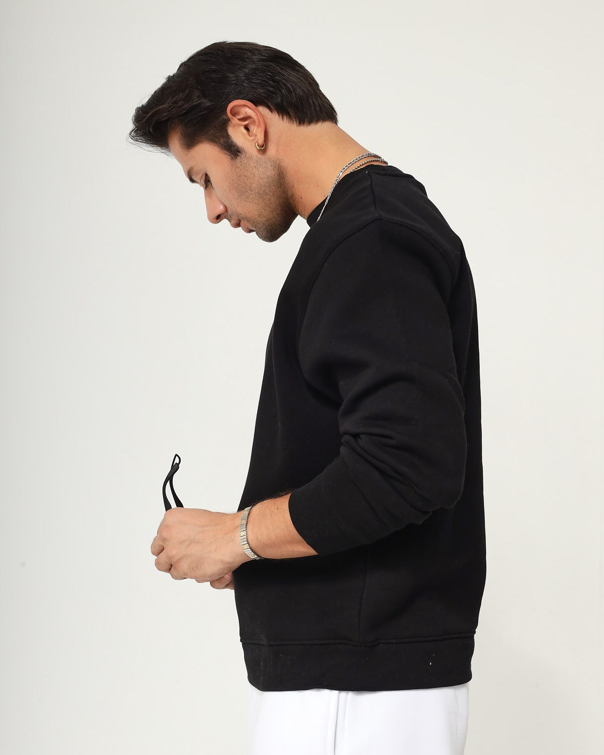 Bisiklet Yaka İçi Polar Classic Atlethic Yazı Baskılı Siyah Oversize Sweatshirt