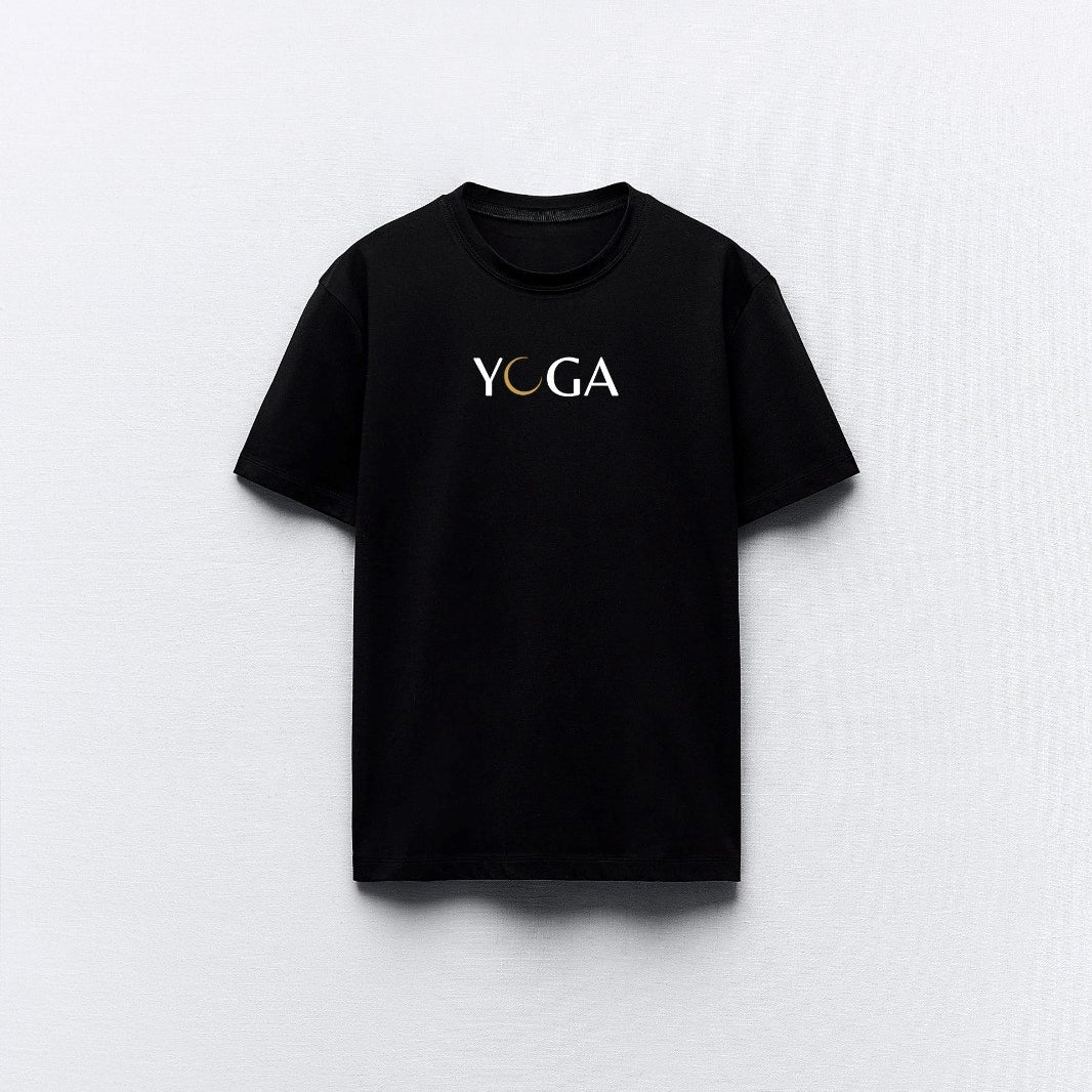 Yoga Yazılı Tasarım Baskılı Siyah Kadın T-shirt