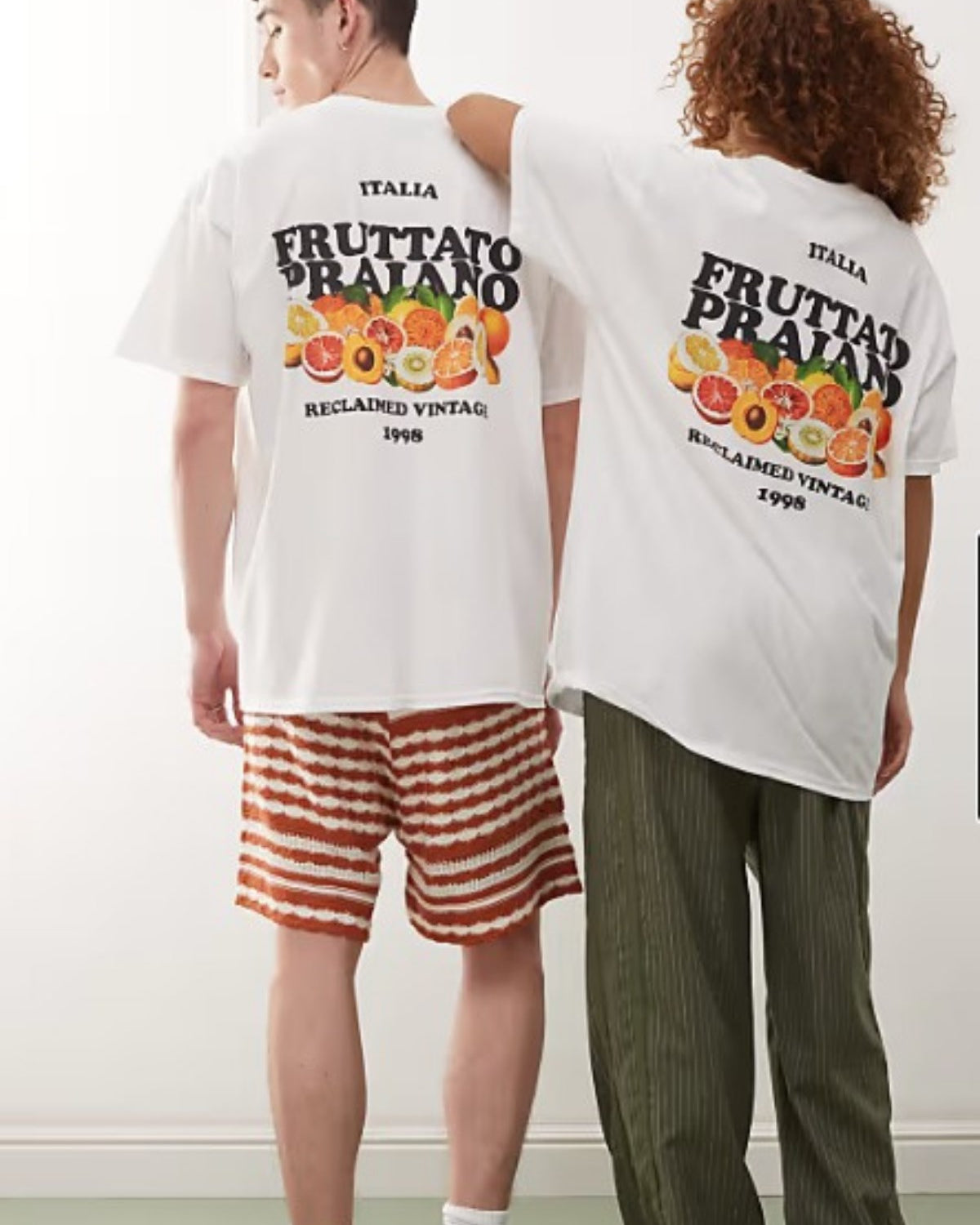 Unisex %100 Pamuk Oversize Fruttato Praiano Meyve Baskılı Beyaz Tişört Yazlık Vintage Stil