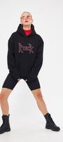 Kapüşonlu İçi Polar Rock Yazılı Taş Baskılı Siyah Oversize Hoodie Sweatshirt