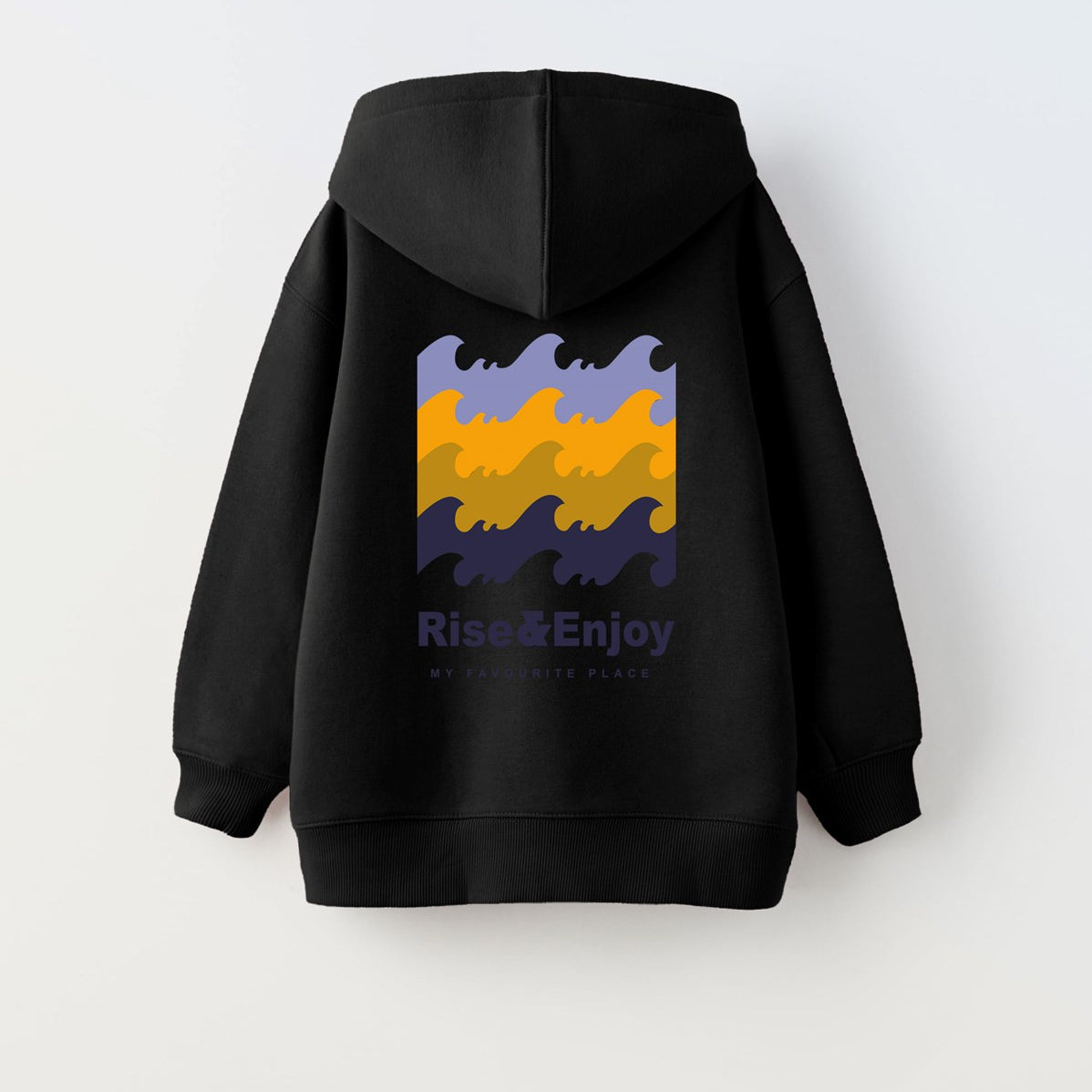 Kapüşonlu İçi Polar Rise And Enjoy Baskılı Siyah Unisex Çocuk Hoodie Sweatshirt