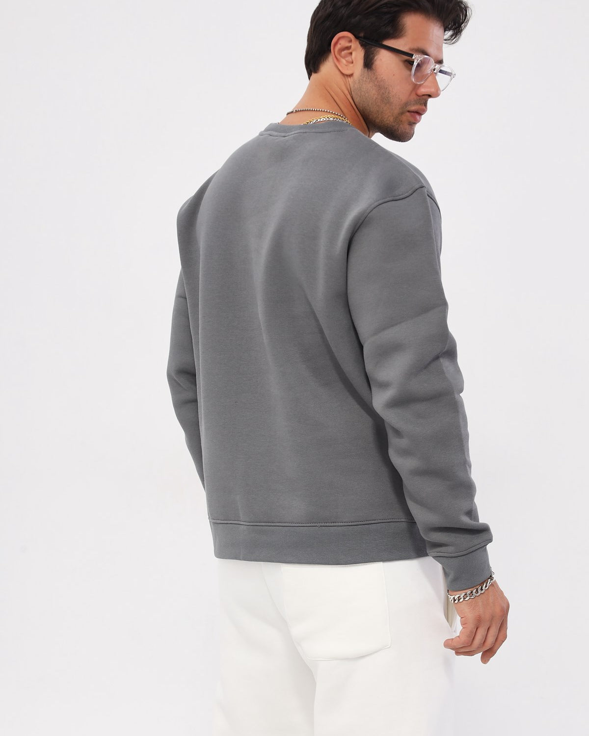 Bisiklet Yaka İçi Polar Classic Atlethic Yazı Baskılı Füme Oversize Sweatshirt