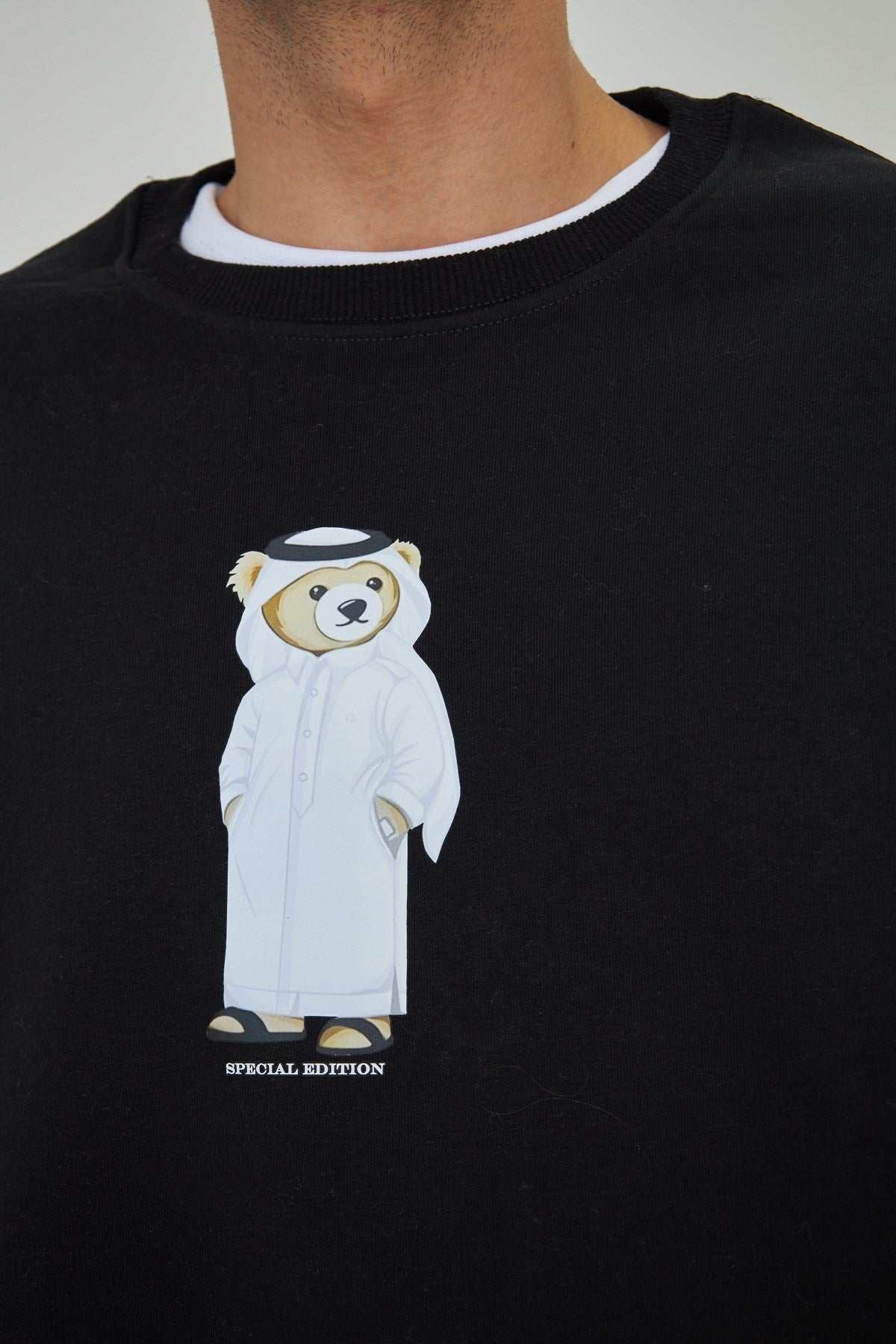 Erkek Special Edition Ayıcık Baskılı Siyah Tişört