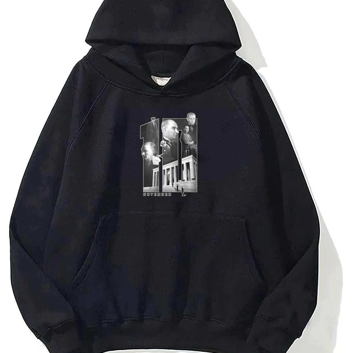 Kapüşonlu İçi Polar Kemal Atatürk 10 Kasım Baskılı Siyah Unisex Hoodie Sweatshirt